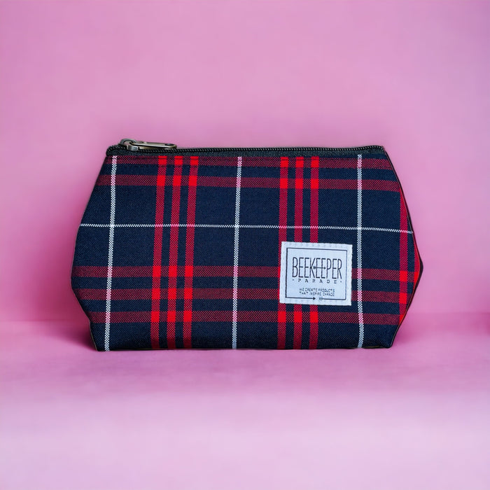 The Tartan Blue + Red Small Toiletry + Makeup Bag