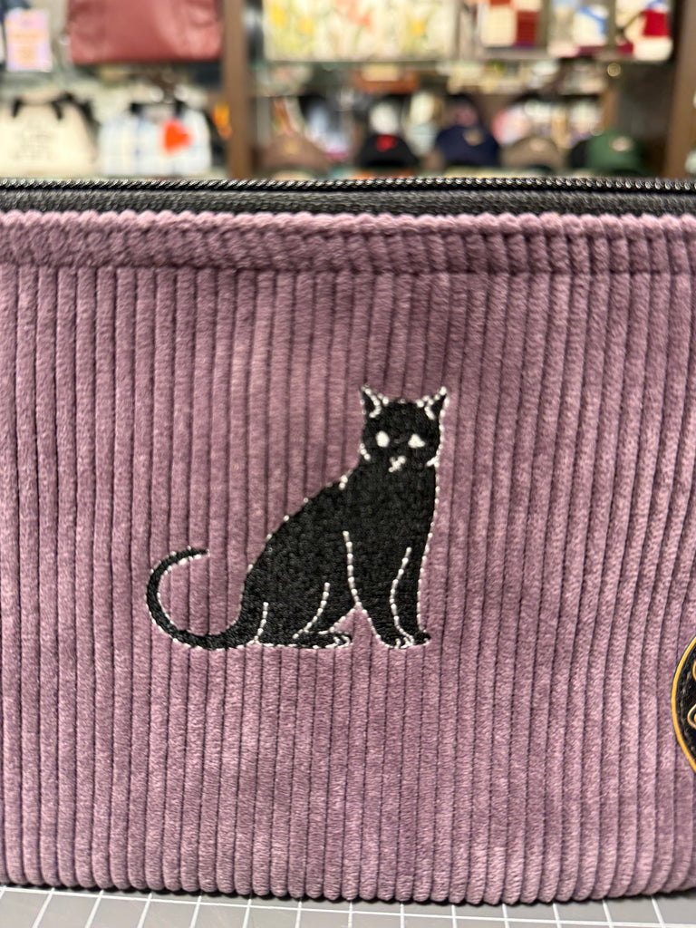 The Black Cat 🐈‍⬛ on Purple Corduroy  BeeKeeper Pouch (Large) Embroidered Collection 🪡