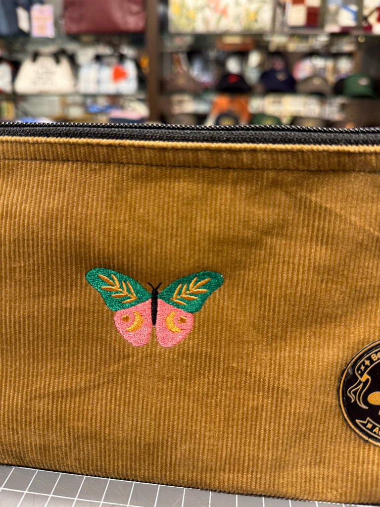 The Butterfly on Tan Corduroy  BeeKeeper Pouch (Large) Embroidered Collection 🪡