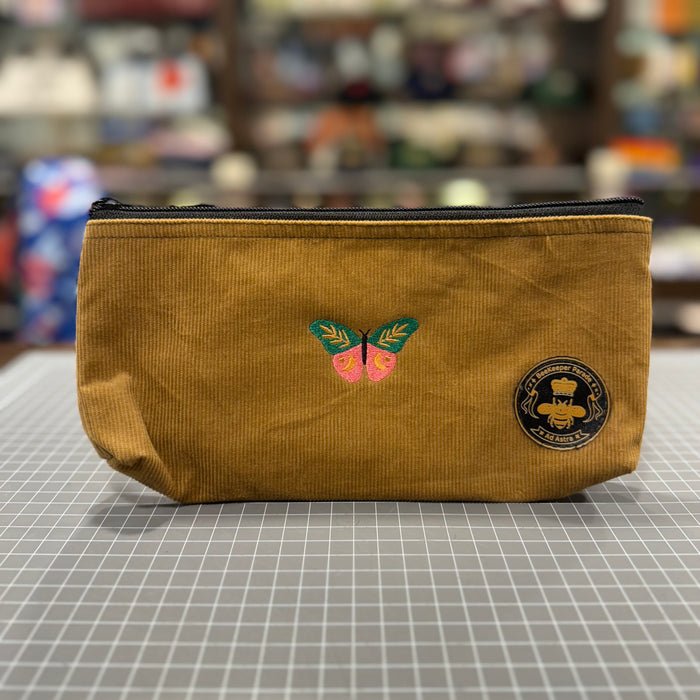 The Butterfly on Tan Corduroy  BeeKeeper Pouch (Large) Embroidered Collection 🪡