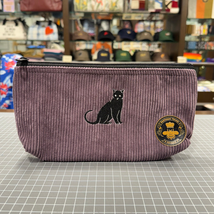 The Black Cat 🐈‍⬛ on Purple Corduroy  BeeKeeper Pouch (Large) Embroidered Collection 🪡