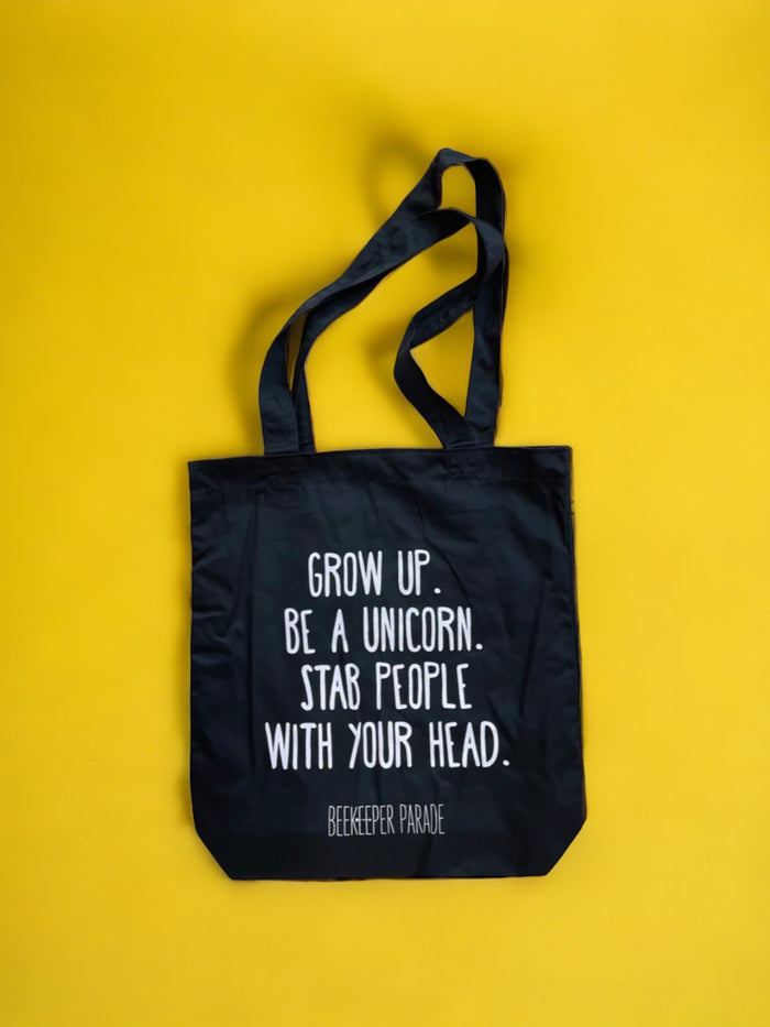 The "Grow up. Be a Unicorn 🦄" Quote Tote Large (Black Canvass)