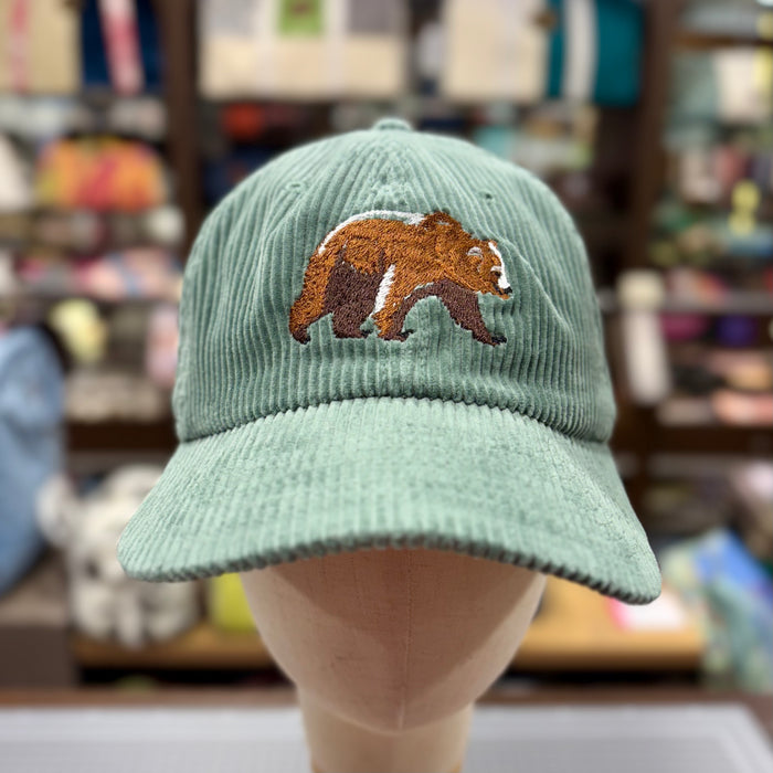 The Bear 🐻 Embroidered Corduroy Cap 🧢 (Sage Green)