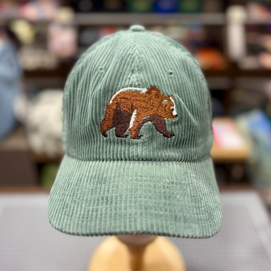 The Bear 🐻 Embroidered Corduroy Cap 🧢 (Sage Green)