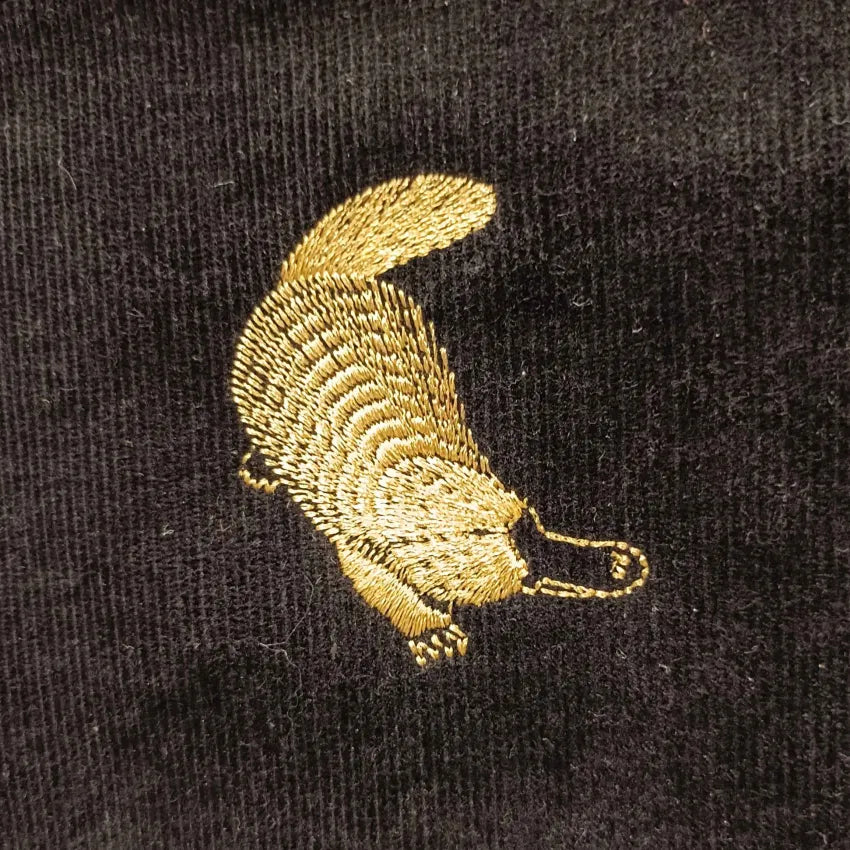 The Platypus on Black Corduroy  BeeKeeper Pouch (Large) Embroidered Collection 🪡