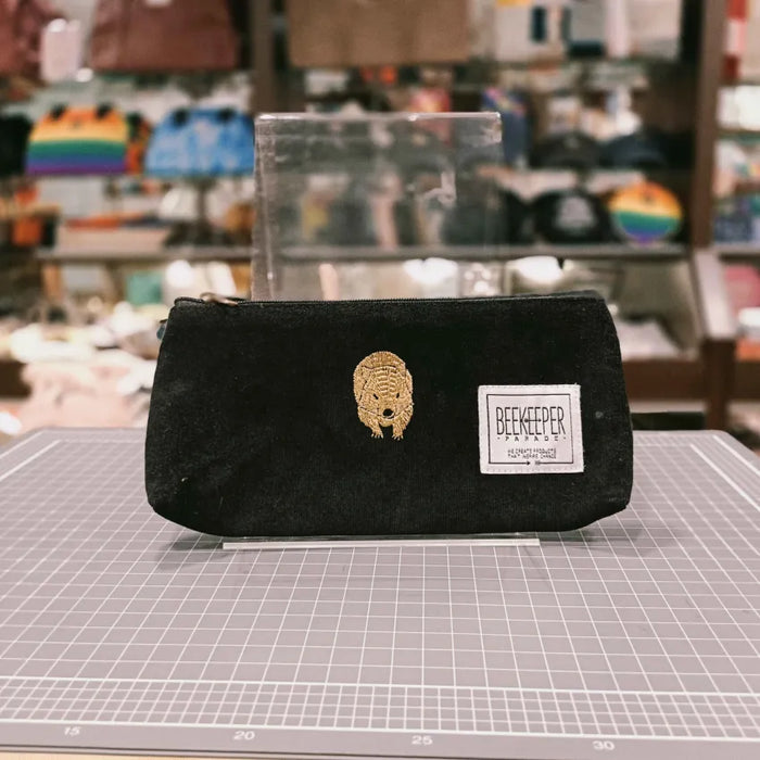 The Wombat on Black Corduroy BeeKeeper Pouch (Small) Embroidered Collection 🪡