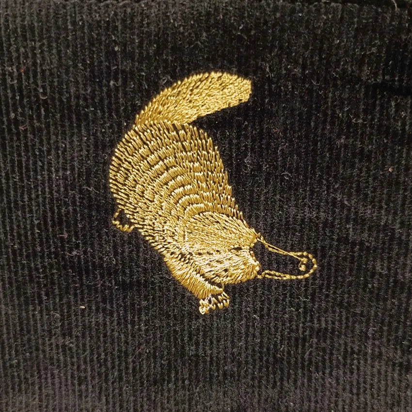 The Platypus on Black Corduroy BeeKeeper Pouch (Small) Embroidered Collection 🪡