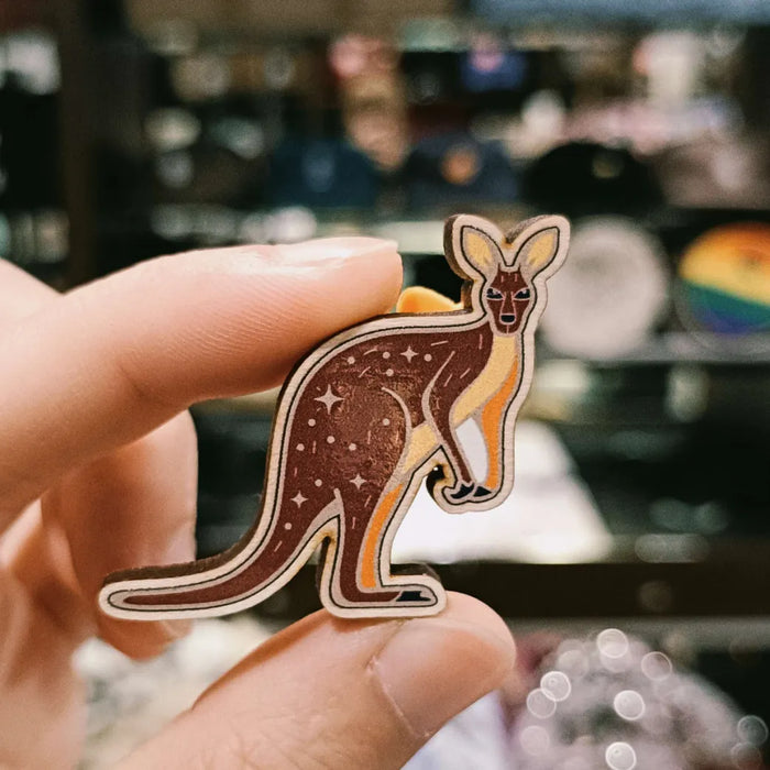 Wooden 🍂 Celestial Red Kangaroo Pin 🦘