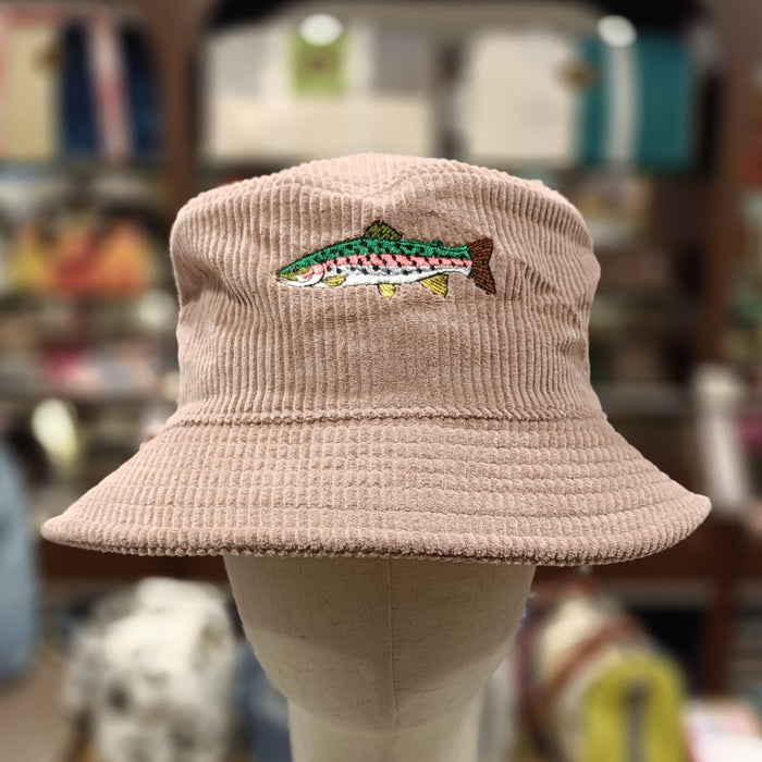 The Trout 🐟 Embroidered Corduroy Bucket Hat 🧢 (Dusty Pink)