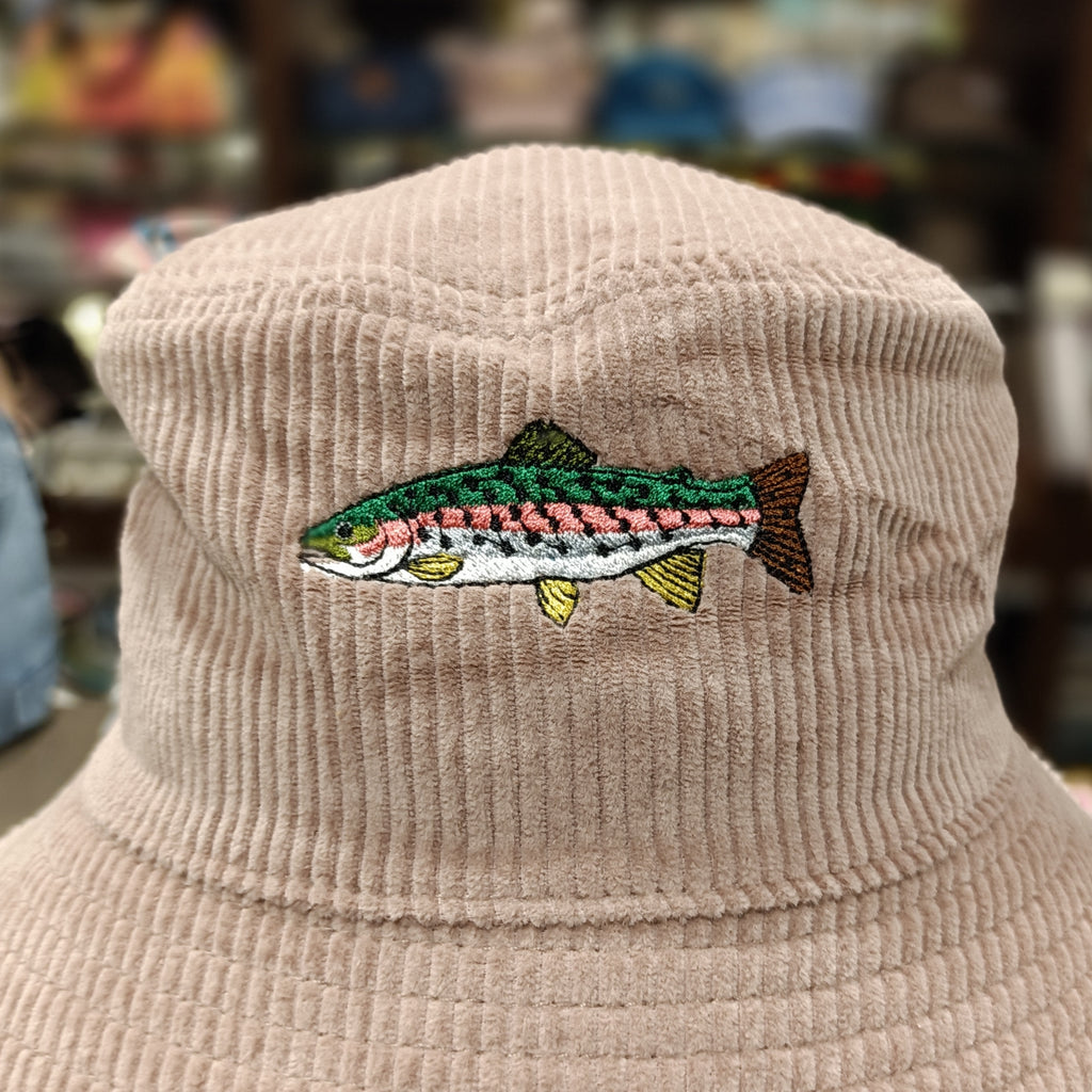 The Trout 🐟 Embroidered Corduroy Bucket Hat 🧢 (Dusty Pink)