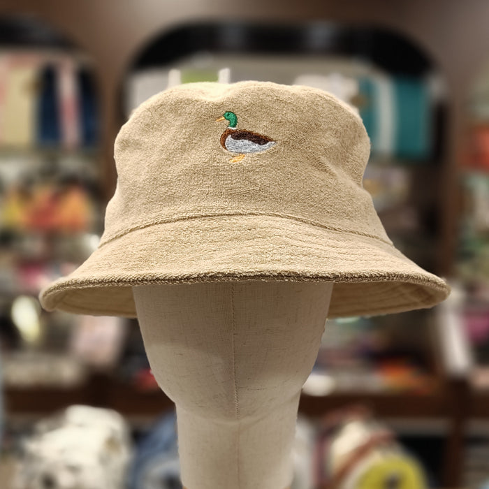 The Duck 🦆 Embroidered Terry Bucket Hat 🧢 (Sandy Brown)