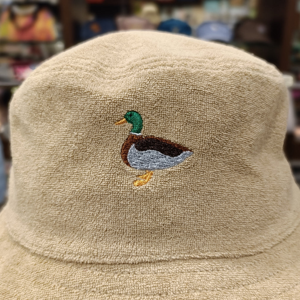 The Duck 🦆 Embroidered Terry Bucket Hat 🧢 (Sandy Brown)