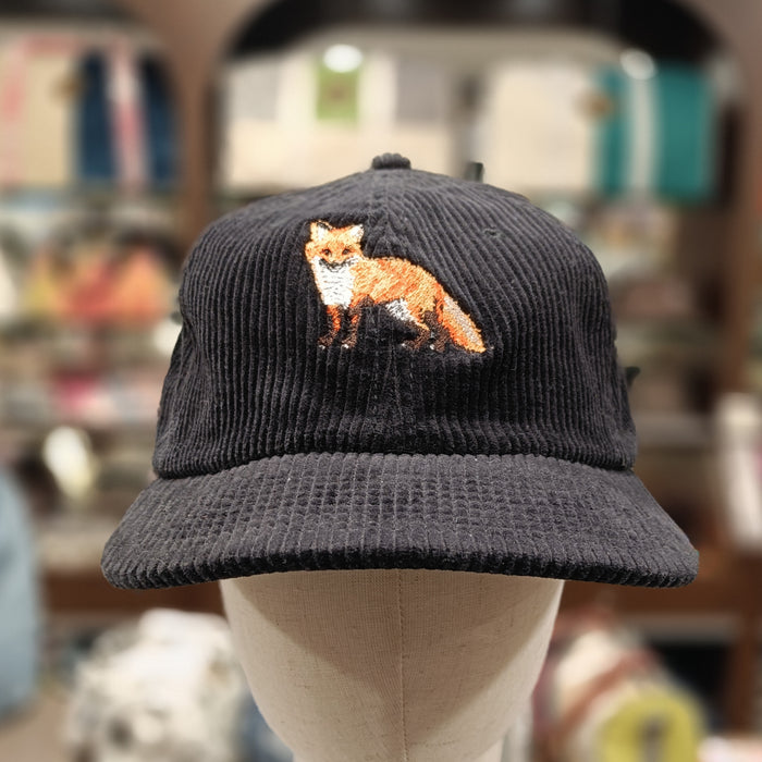The Fox 🦊 Embroidered Corduroy Cap 🧢 (Panda Black)
