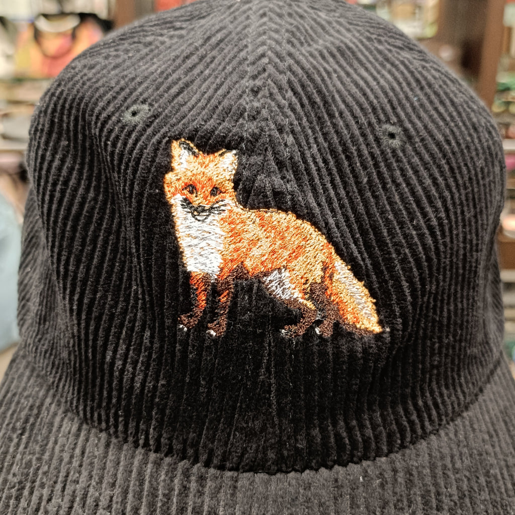 The Fox 🦊 Embroidered Corduroy Cap 🧢 (Panda Black)