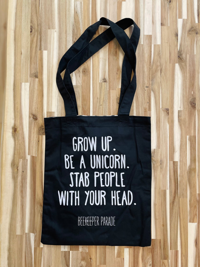 The "Grow up. Be a Unicorn 🦄 " Quote Tote Medium (Black Canvass)