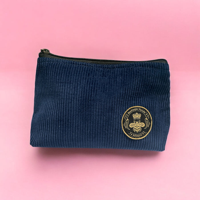 THE PANDA BLUE CORDUROY Small Toiletry + Makeup Bag