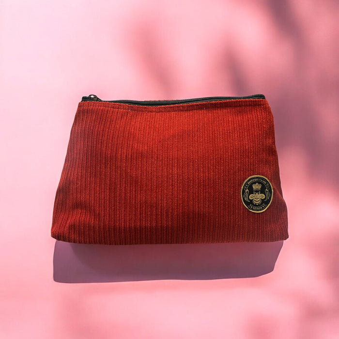 THE PANDA RED CORDUROY Large Toiletry + Makeup Bag