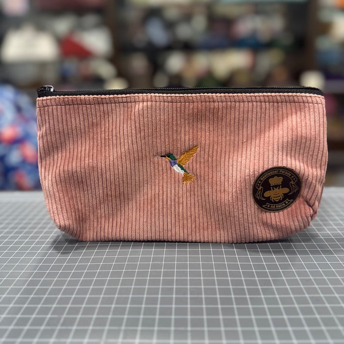 The Hummingbird on Pink Corduroy 💖 BeeKeeper Pouch (Large) Embroidered Collection 🪡