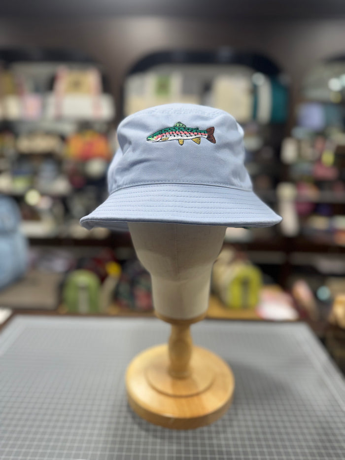 The Trout 🐟 Embroidered 100% Cotton Bucket Hat 🧢 (Powder Blue)
