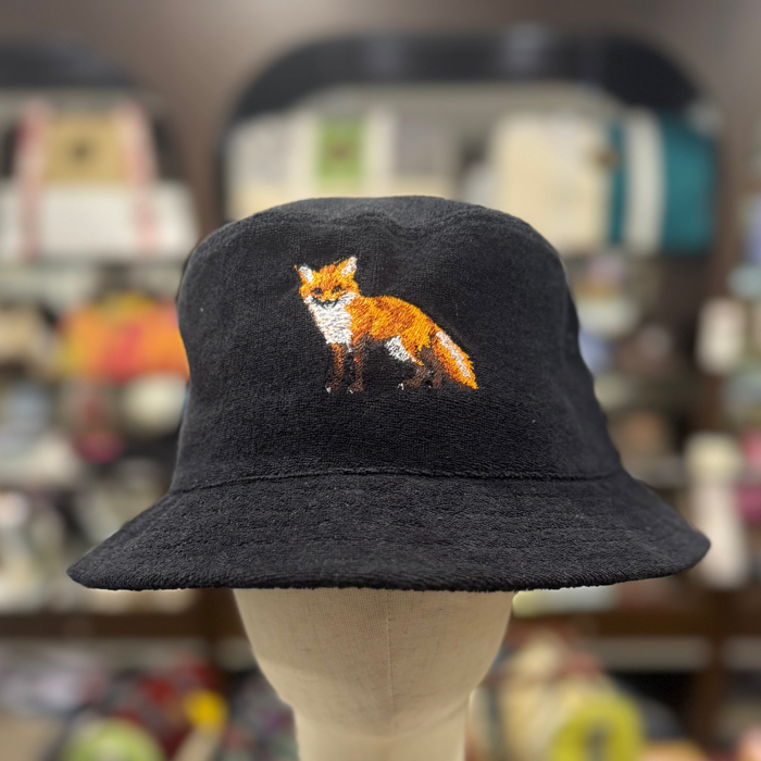 The Fox 🦊 Embroidered Terry Bucket Hat 🧢 (Black)
