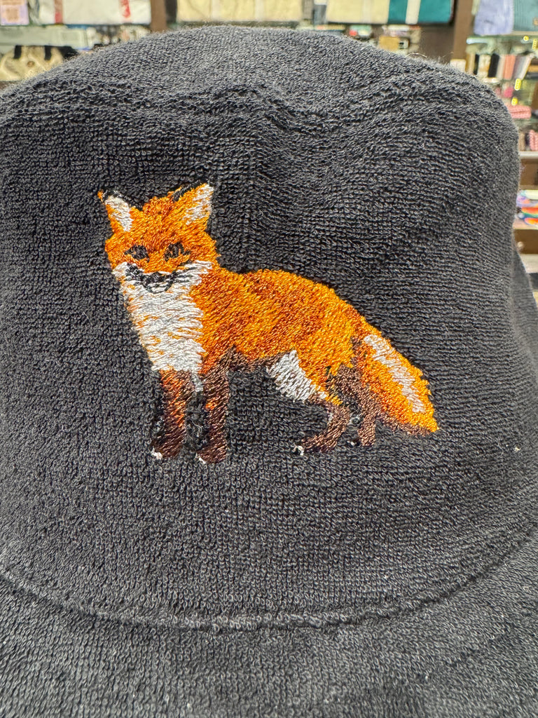 The Fox 🦊 Embroidered Terry Bucket Hat 🧢 (Black)