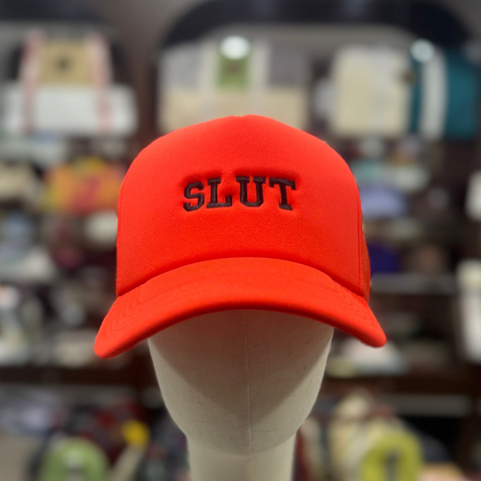 SLUT 💋 Embroidered Frame Foam Trucker Cap 🧢 (Fire)