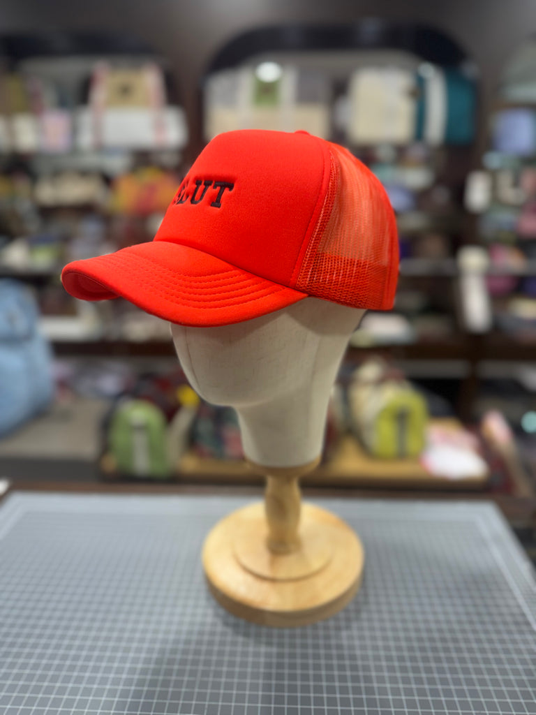 SLUT 💋 Embroidered Frame Foam Trucker Cap 🧢 (Fire)