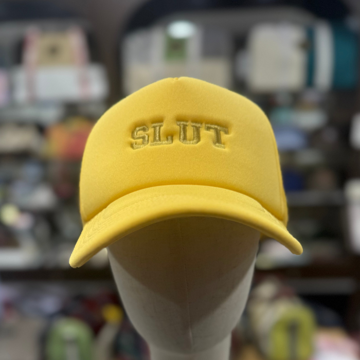 SLUT 💋 Embroidered Frame Foam Trucker Cap 🧢 (Sunset)