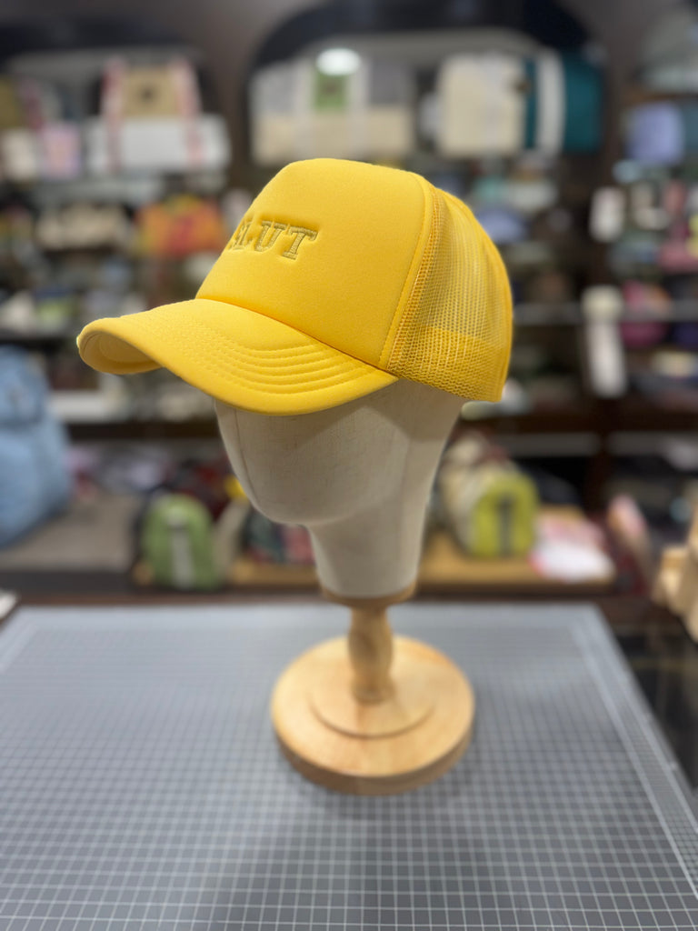 SLUT 💋 Embroidered Frame Foam Trucker Cap 🧢 (Sunset)