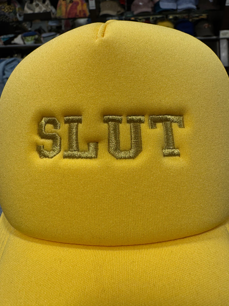 SLUT 💋 Embroidered Frame Foam Trucker Cap 🧢 (Sunset)