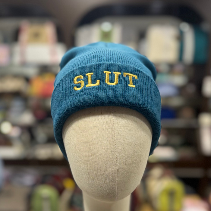 SLUT 💋 Embroidered Beanie 🧢 (Teal Blue)