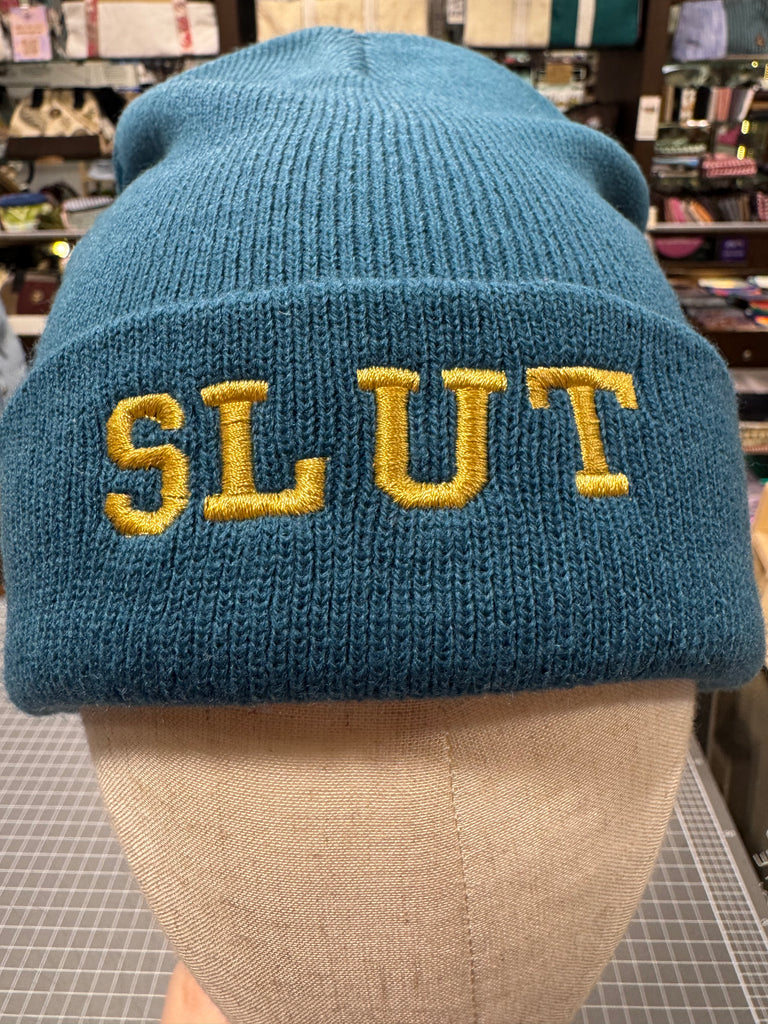 SLUT 💋 Embroidered Beanie 🧢 (Teal Blue)