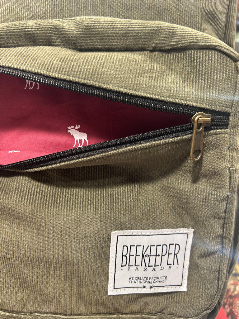 The Panda Olive Green Corduroy 🐼 Royal BeeKeeper Backpack (Masterpiece Range)