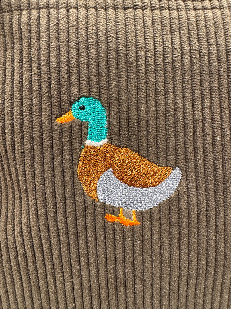 The Duck 🦆🪡 on Chocolate Corduroy Large Toiletry + Makeup Bag