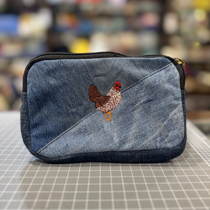The Chook 🐓 on Denim Embroidered Phone + Passport Sleeve