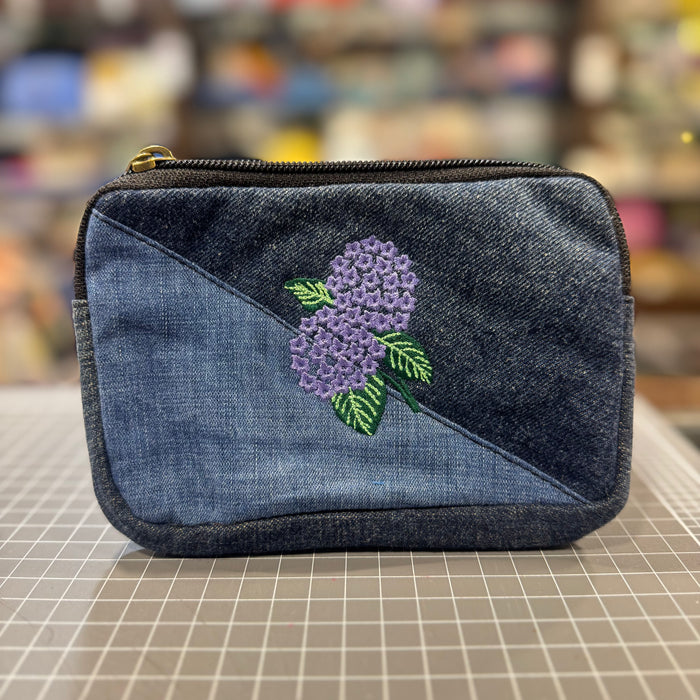 The Blue Hydrangea 💐 on Denim Embroidered Phone + Passport Sleeve