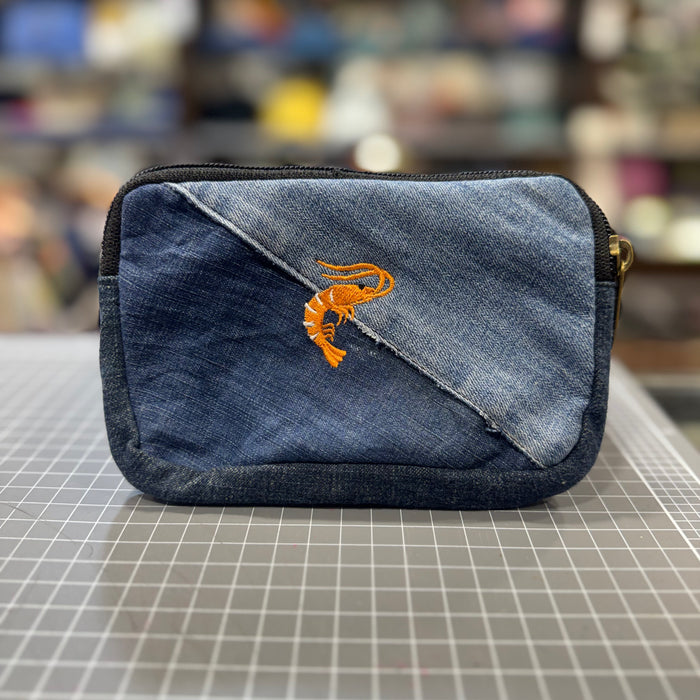 The Prawn 🦐 on Denim Embroidered Phone + Passport Sleeve