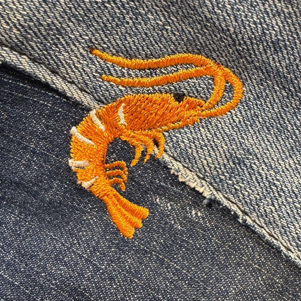 The Prawn 🦐 on Denim Embroidered Phone + Passport Sleeve