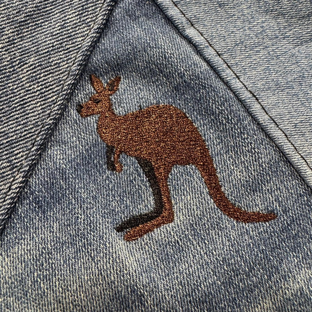 The Kangaroo 🦘 on Denim Large Toiletry + Makeup Bag