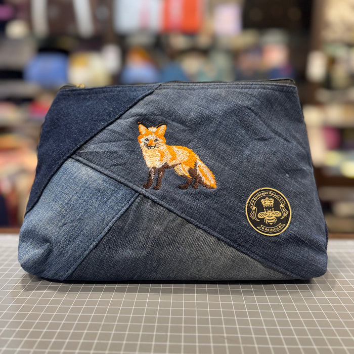 The Fox 🦊 on Denim Large Toiletry + Makeup Bag