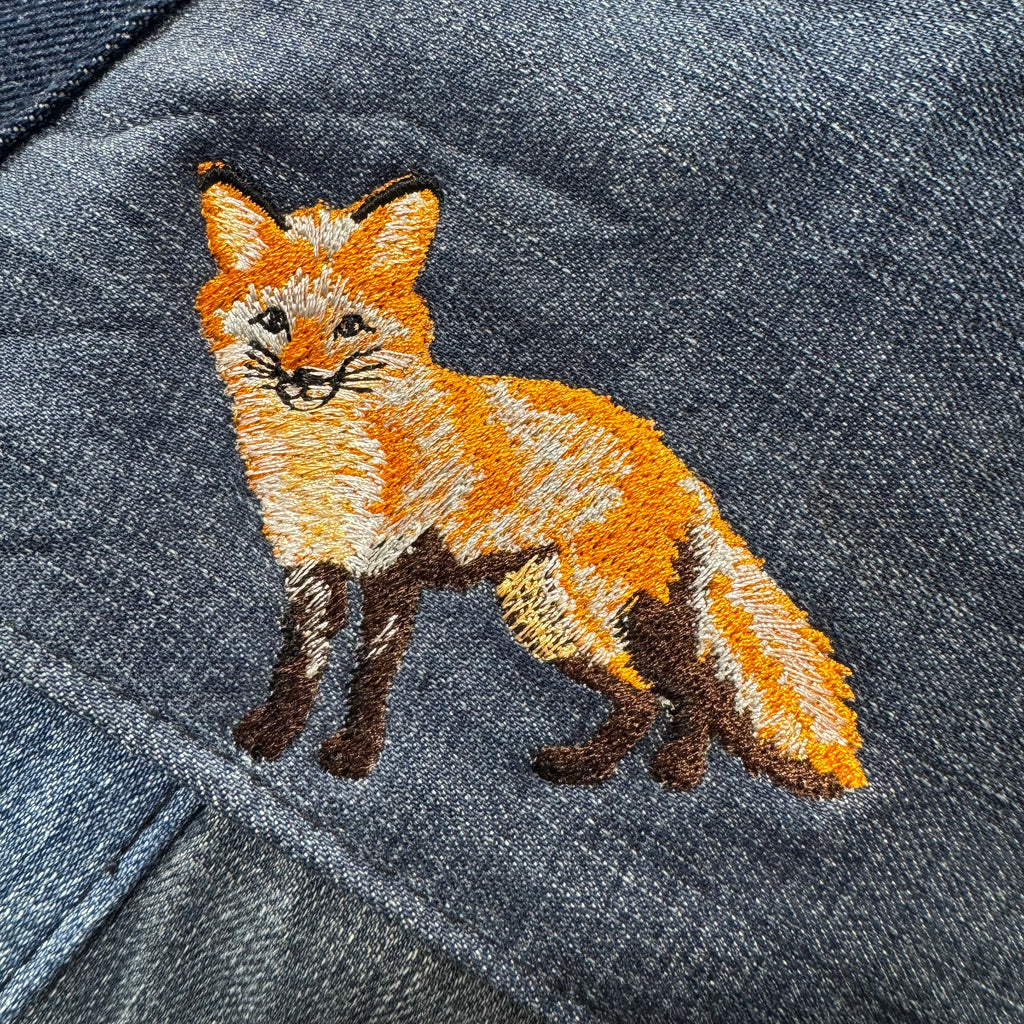 The Fox 🦊 on Denim Large Toiletry + Makeup Bag