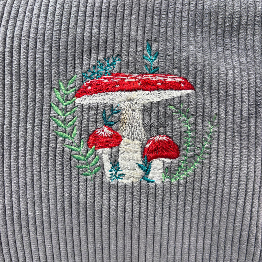 The Mushroom 🍄 on Gray Corduroy Large Toiletry + Makeup Bag