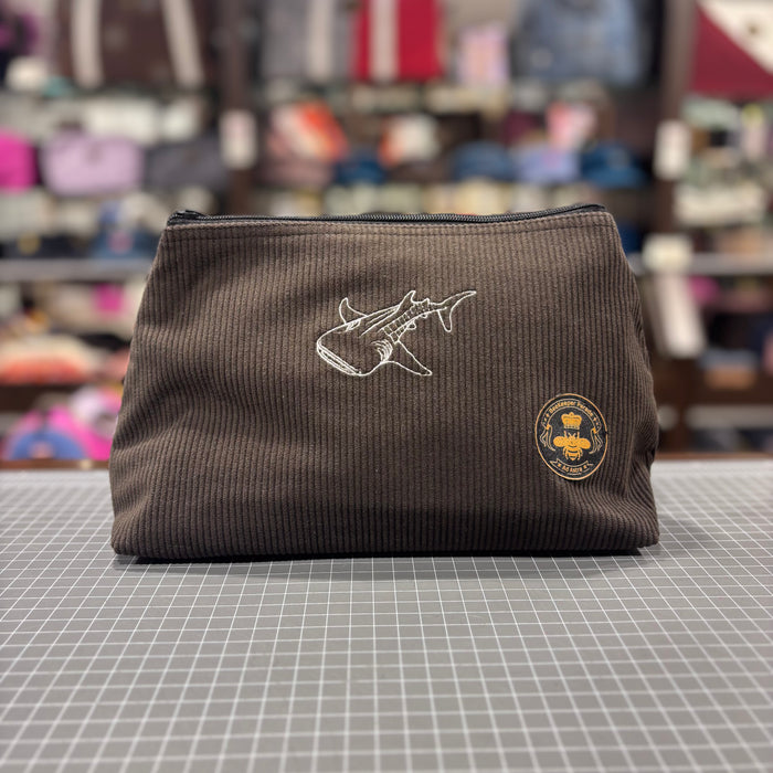 The Whale Shark 🦈 Brown Corduroy Large Toiletry + Makeup Bag