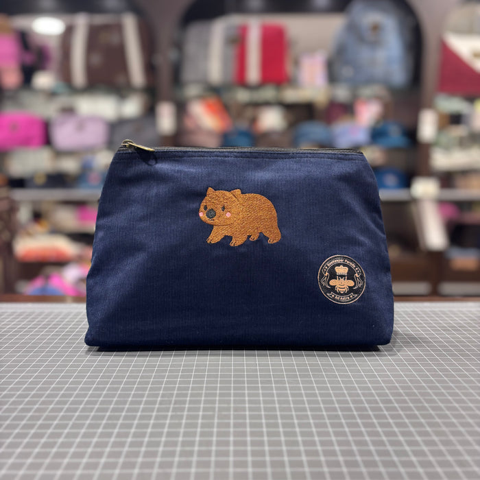 The Wombat 🇦🇺 on Navy Corduroy Large Toiletry + Makeup Bag