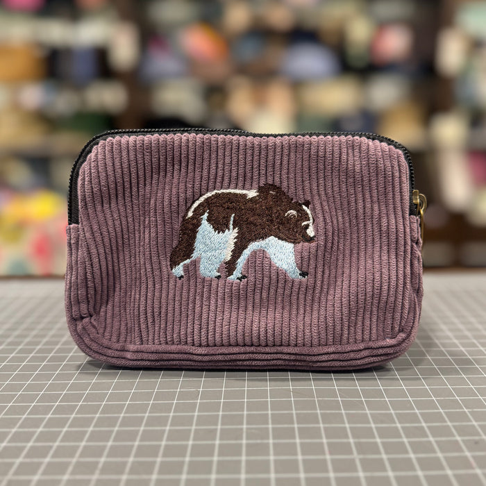 The Bear 🐻 on Lavender Corduroy Embroidered Phone + Passport Sleeve