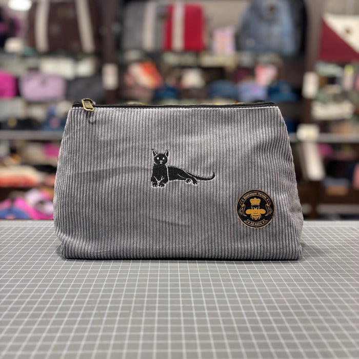 The Black Cat 🐈‍⬛ Gray Corduroy Large Toiletry + Makeup Bag