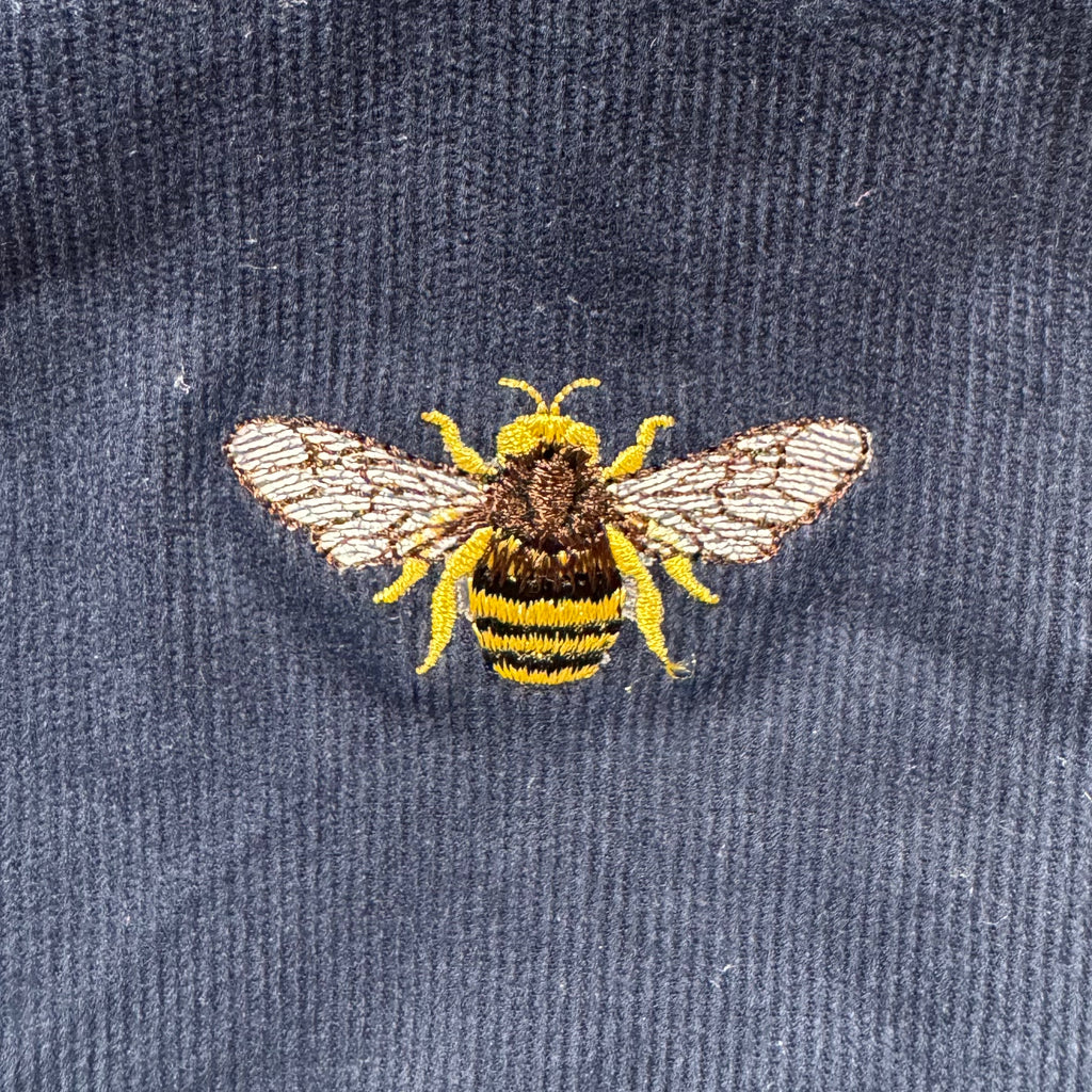 The Bee 🐝 on Navy Corduroy Embroidered Phone + Passport Sleeve