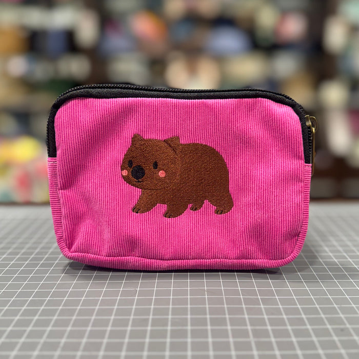 The Wombat 🇦🇺 on Hot Pink Corduroy Embroidered Phone + Passport Sleeve