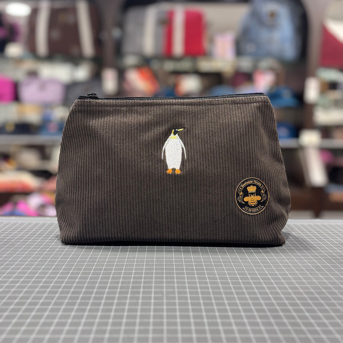 The Penguin 🐧 Brown Corduroy Large Toiletry + Makeup Bag