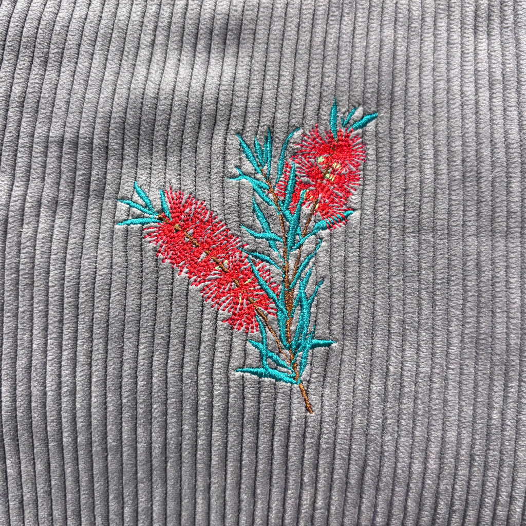 The Bottlebrush 🇦🇺🪡 on Gray Corduroy Large Toiletry + Makeup Bag